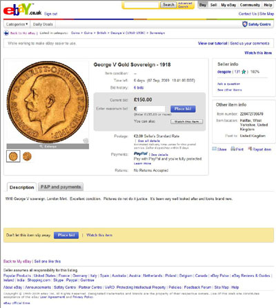desgate  eBay Listing for Gold Sovereign 1918 Coin